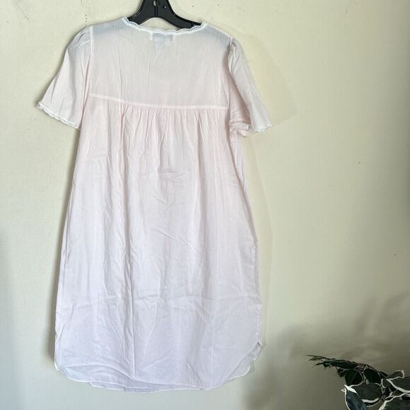 VTG Miss Elaine Women's Mid-Length Nightgown Short Sleeve Lace Baby Pink Size M - Picture 3 of 4